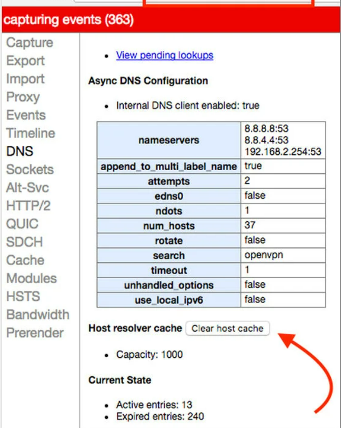 Clear Host Cache button